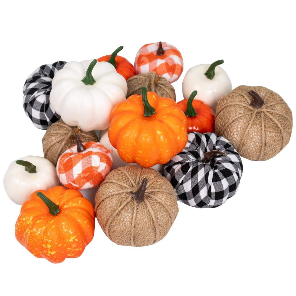 Ueerdand 16 PCS Fall Decor Assorted Sizes Artificial Pumpkins Mixed Color