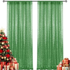 2×8FT-2PCS Grass Green Sequin Backdrop Curtains Panels, Photography Backdro