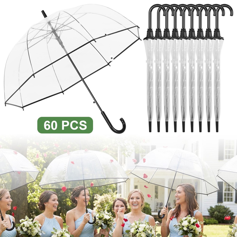60pcs Auto Open Clear Dome Umbrella 8 Ribs Auto Open Stick Umbrella for Wedding