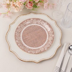 25 NATURAL 9″ Burlap Print Floral Lace Paper Dinner PLATES Party Events Supplies
