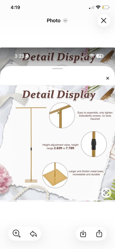 Nwb Adjustable Backdrop Stand for Wedding/Party, Heavy Duty Metal 2pcs Gold