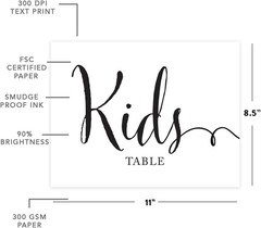 Wedding Party Signs, Formal Black and White Print, 8.5×11-inch, Kids Table Sign,