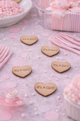 100 qty 1″ It’s A Girl! Wood Hearts Table Confetti Wooden Baby Shower