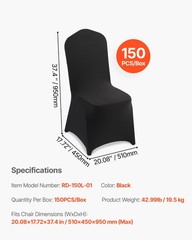 VEVOR 150PCS Black Stretch Spandex Folding Chair Covers for Wedding Party Dining