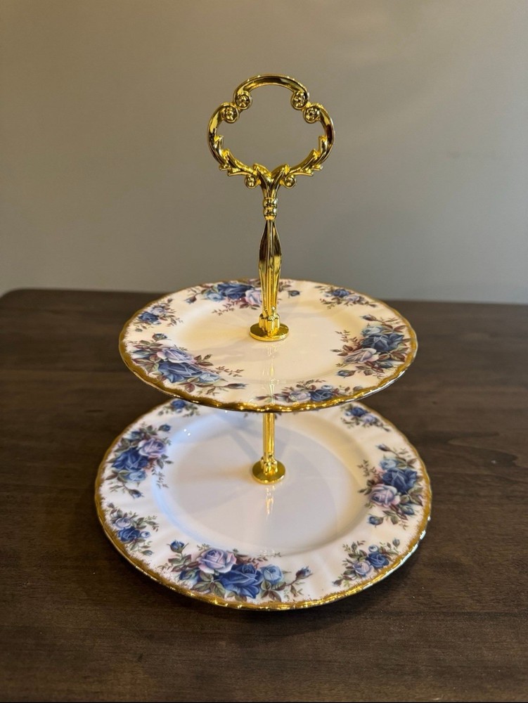 Royal Albert Moonlight Roses 2- Tier Cake Dessert Stand