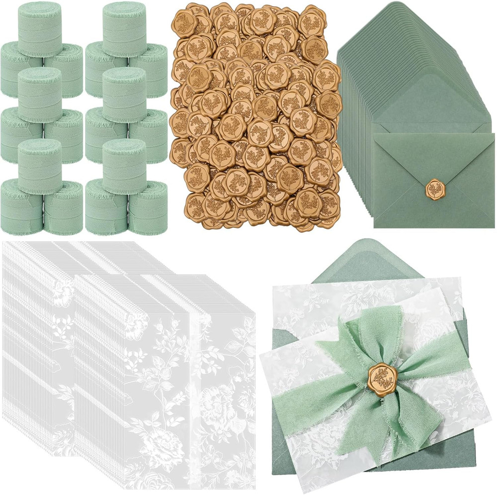 100 Set Wedding Invitation Wrap Set Pre Folded Vellum Jacket for 5X7 Invitations