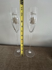 Vintage BRIDE and GROOM champagne wedding Flutes
