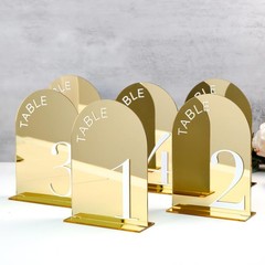 Gold Mirror Arch Wedding Table Numbers 110 Acrylic Signs 5×7 Inch 10 PCS