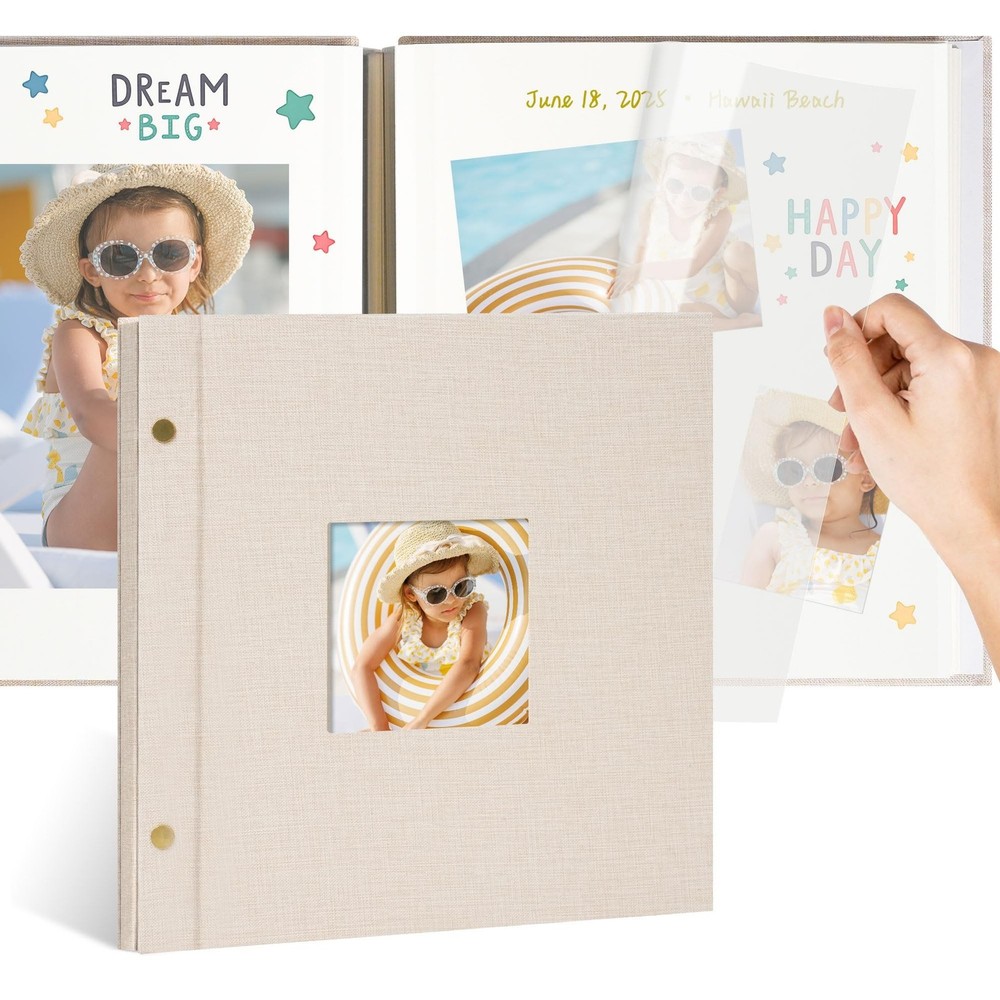 10×10 Inch Linen Self Adhesive Photo Album with Window, 20 Pages Scrapbook fo…