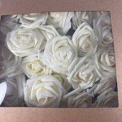 25 Ling’s Moment Artificial Foam Ivory Roses With Stems & Leaves Flowers NOB