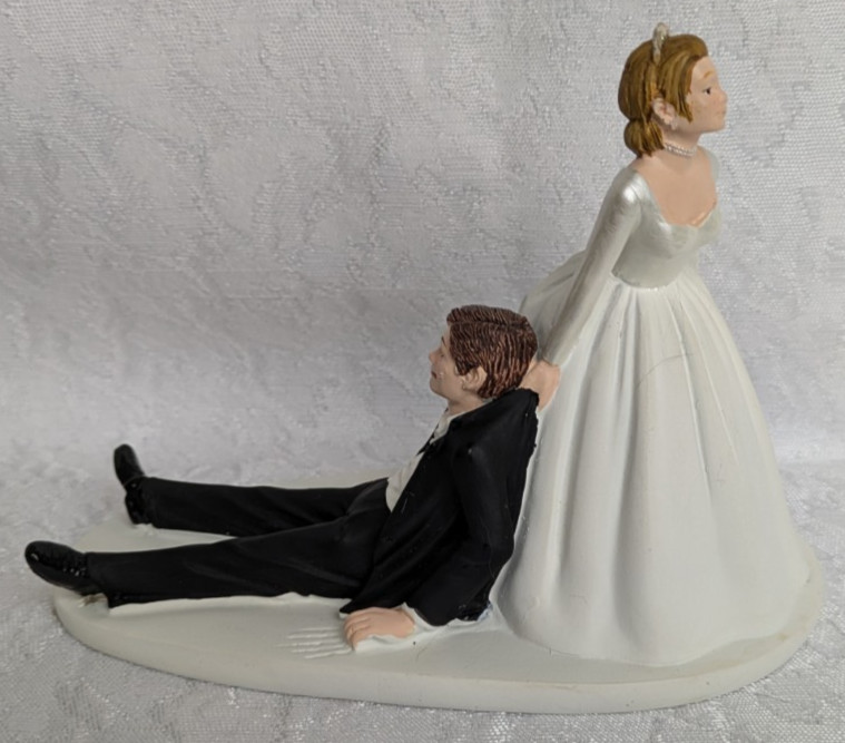 Wedding Cake Topper Brunette Bride Dragging Reluctant Groom Now I Have You