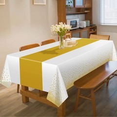 OHOME 4 Pack Disposable Plastic Table Cloths for 108″L x 54″W, White and Gold