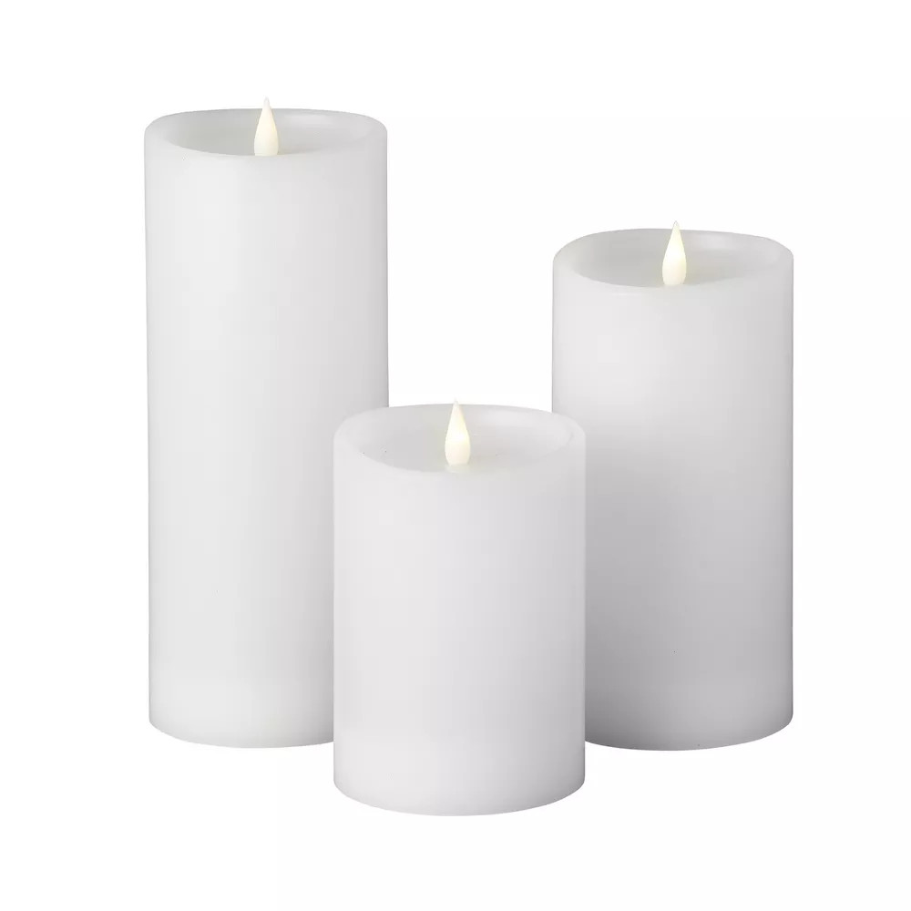 3pc Christmas Classic Flameless Flickering LED White Pillar Candle – Variety Set