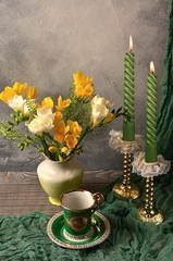 6 Pack 10 Inch Olive-Green Spiral Taper Candles for Christmas and Olive-green