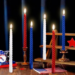 12 Pcs Patriotic Spiral Taper Candles Red Blue White Dripless Twisted Unscented
