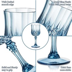 XUWAIDSGN 24 Pcs 7oz Plastic Vintage Wine Glasses Drinking 6″W x 7″H, Blue