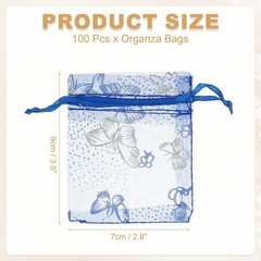 Organza Bag, 100 Pcs 2.8 x 3.5 Inch Butterfly Mesh Pouch, Sapphire Blue Silver
