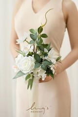 Ling’s Moment White Bridesmaid Bouquet Set of 4, White and Sage Wedding Bouqu…