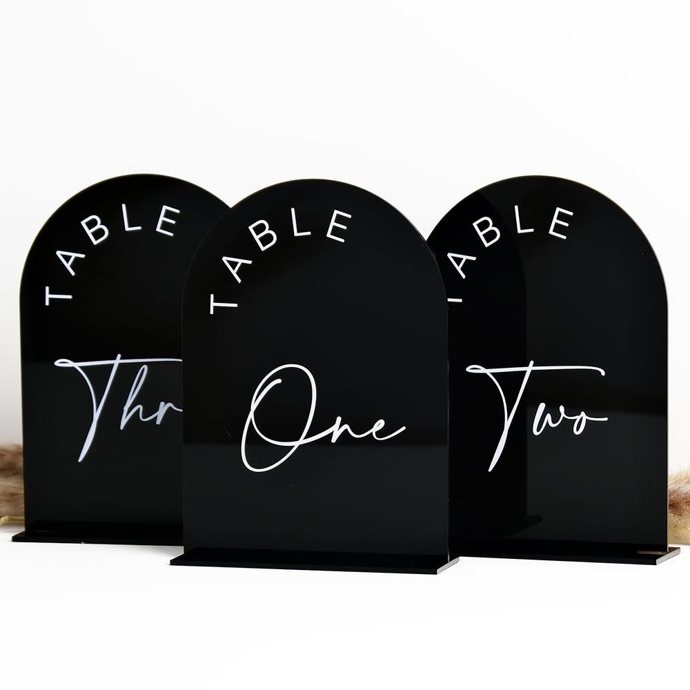 Black Arched Wedding Table Numbers 1-20 with Stands, 5×7 Inch Black Acrylic A…