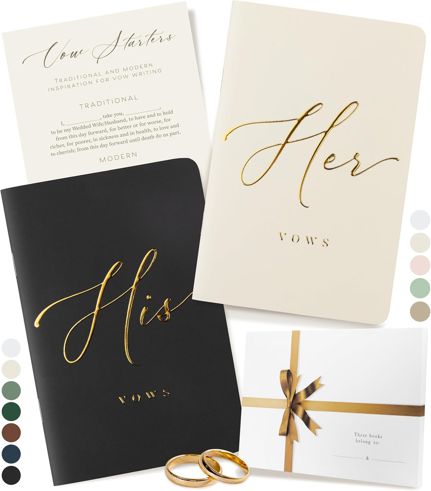 Premium Wedding Vow Book for Her & Him, Soft Touch, Gold Foil, 28 Lined Pages, W