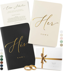 Premium Wedding Vow Book for Her & Him, Soft Touch, Gold Foil, 28 Lined Pages, W