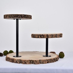 14″ Brown 3 Tier Round Natural Wood DESSERT STAND Wedding Party Events Supplies