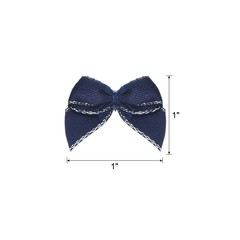 100Pcs Mini Metallic Edge Ribbon Bow 1″ Flower Bows Soft Silver Edge Navy Blue