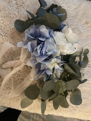 Lot Of 3 Blue Hydrangea & White Bridal Bouquet Bridesmaid Wedding Flowers