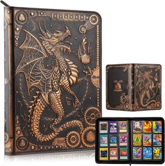 Card Binder 9 Pocket, 3D PU Leather Album with Zipper, 360 Side Loading Pocke…