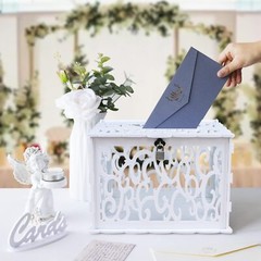 Wedding Card Box PVC Hollow Wedding Envelope Box with Lock and Card Sign Upgr…