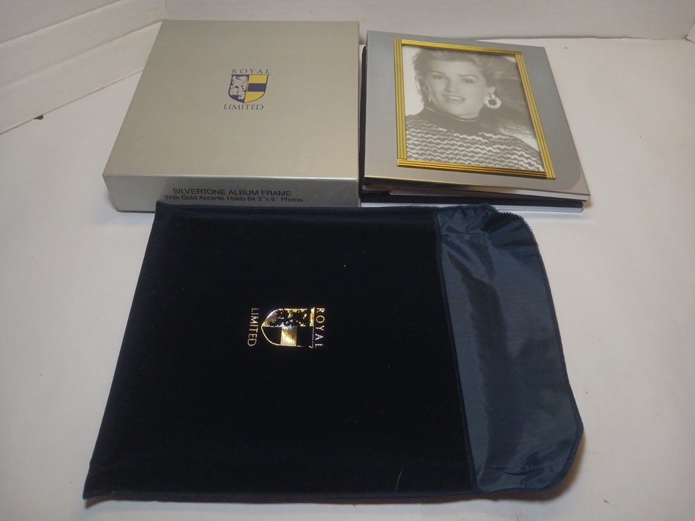 Royal Limited Silvertone Album Frame w/ Gold Accents Holds 64 Photos NOS