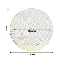 10 White 7″ Round Plastic Salad and Dinner Plates Gold Strokes Party Decorations