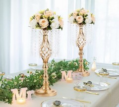 Set of 2 Gold Crystal Wedding Centerpiece Vases with Artificial Flowers 49cm 55с