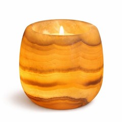 CraftsOfEgypt Egyptian Real Alabaster Stone/Marble Candle Yellowish and White