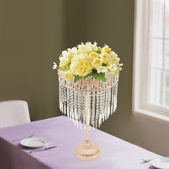 Gold Flower Stand with Hanging Crystal Strips 70cm Wedding Party Table Decor