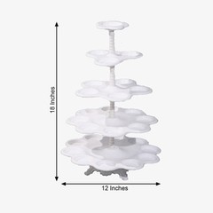 18″ WHITE 5 Tier Plastic Dessert Stand Scalloped CUPCAKE HOLDER Party Supplies