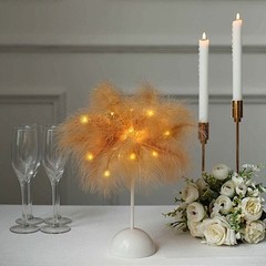15″ NATURAL Feather DESK LAMP Decorative LED Light Table Centerpiece Party