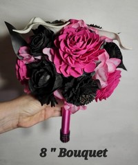Fuchsia Pink Black Rose Calla Lily Bridal Wedding Bouquet Accessories