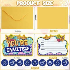 20Pcs Yellow Birthday Invitations- Yellow Invitations for Boys, Cartoon Greet…