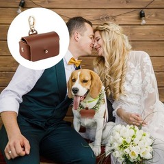 SUPERFINDINGS Brown Dog Ring Bearer Pillow Box, Leather 4.35x7x4.4cm,