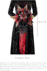 12 Inch Cascade Wedding Bouquets for Bride, Black & Burgundy Cascading Bridal Bo