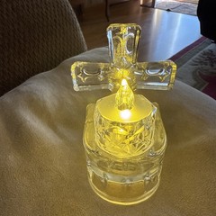 Clear Glass Cross Votive Tea Light Candle Holder With Candle