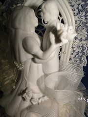 New Vintage White Porcelain Dancing Bridal Couple , Chapel Window Caketop #310