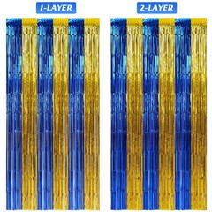6 Pack 3.3Ft x 6.6Ft Graduation Foil Fringe Curtain Backdrop Decorations, Blu…