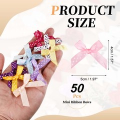 50 Pcs Mini Ribbon Bows, 2″ Tiny Bows with Polka Dots for Crafts, Light Pink
