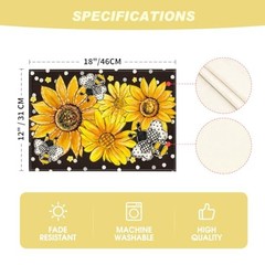 Sunflower Bee Flower Polka Dot Summer 12″ x 18″, Rectangular 4 Pcs Black