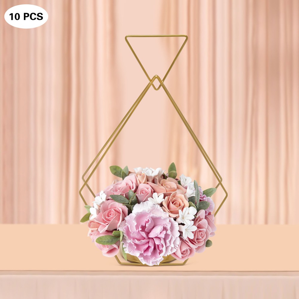 10pcs Golden Vases Wedding Centerpieces Geometric Metal Flower Stands Gifts