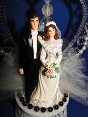 New Vintage Bride & groom black tux with black beaded trim Wedding Cake Top #295