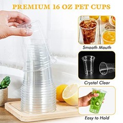 160 Pack 16 OZ PET Clear Plastic Cups with Lids, 16 OZ Crystal 16 OZ Clear