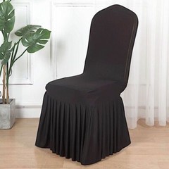 BLACK Ruffle Pleated Skirt Fitted Spandex Banquet CHAIR COVER Party Decorations